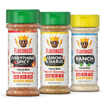 Wings Combo Pack Of 3, Herbs, Spices, Topper And Seasoning Gift Set - Everything Spicy, Lemon & Garlic, And Ranch - Enhanced All Natural & Healthy Spice Blend - Flavor God Seasonings