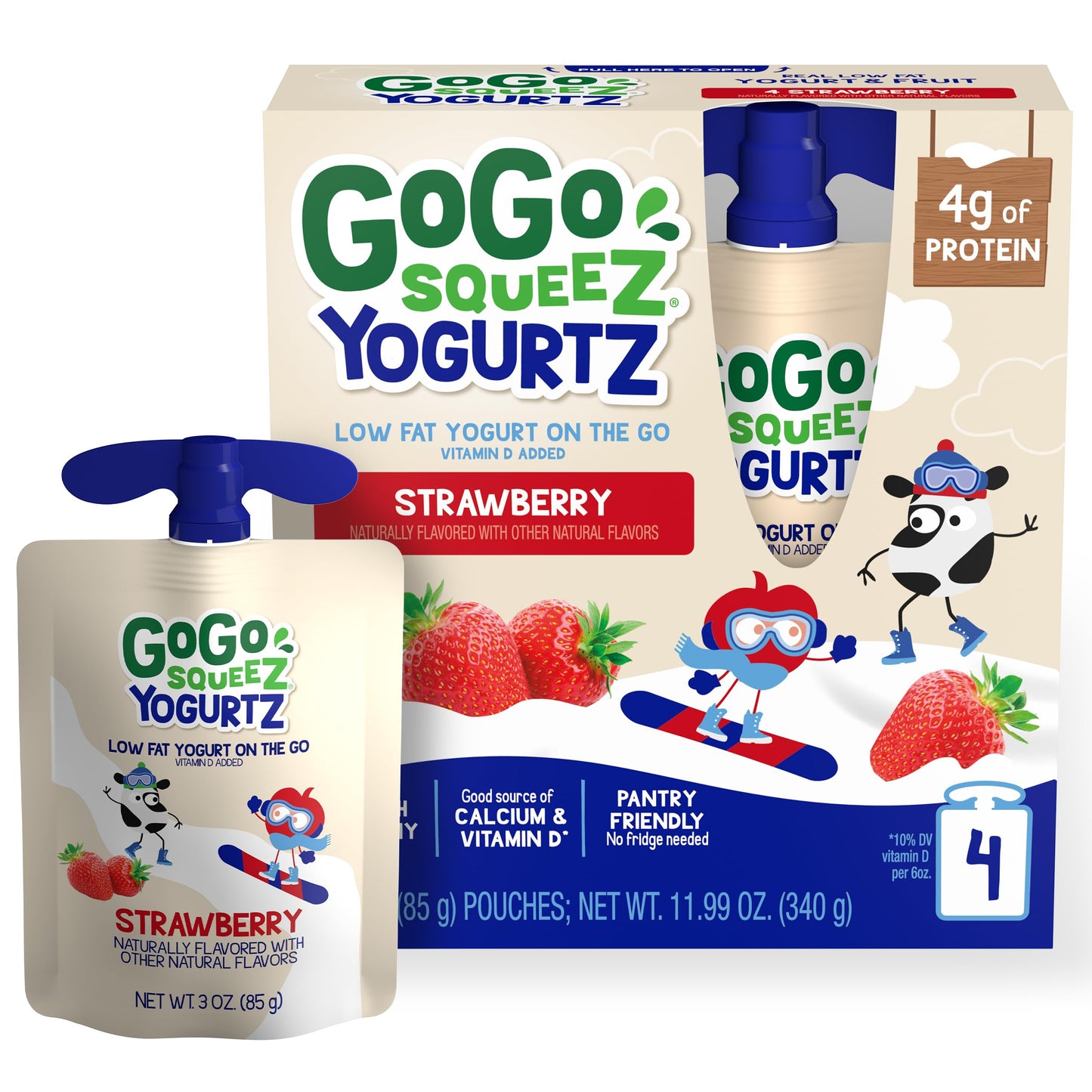 GoGo squeeZ YogurtZ Strawberry Kids Snacks, 3 oz (Pack of 4), Gluten Free, Nut Free, BPA Free, Model 280016