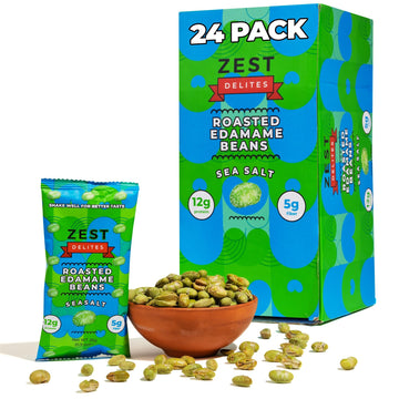 Crunchy Dry Roasted Edamame Beans Snack by Zest Delites, Sea Salt, Vegan, Low Calorie (110cal) High Protein Snacks (12g), Low Ca