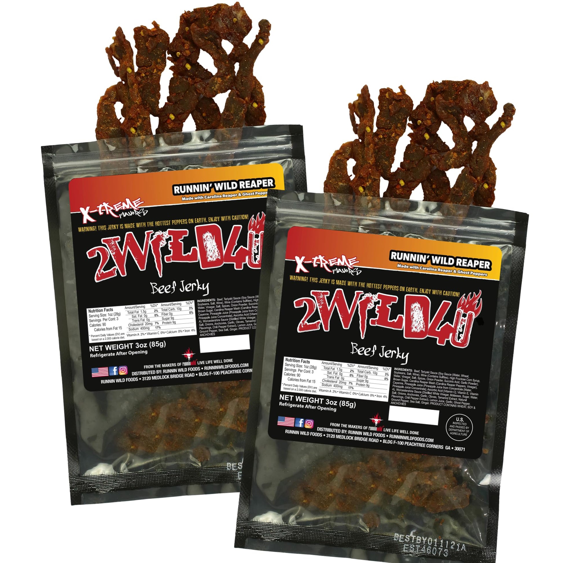 Carolina Reaper Beef Jerky - Top-Grade Brisket Cuts | Extreme Heat | 27G Of Protein Per Bag | Small Batch  Real Carolina Reaper & Ghost Pepper Infused | 2Wild4U: Eat If You Dare - 6 Ounces Total (Pack Of 2 Bags  3 Ounces Each)