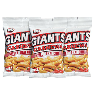 Giants Sweet Thai Chili Cashews - Spicy Cashews Roasted Lightly Salted  Cashews Individual Packs  Cashew Nut Snack Bags  Bulk Whole Cashews  Dry Roasted  Flavored - 4 Oz Bags (Pack Of 3)