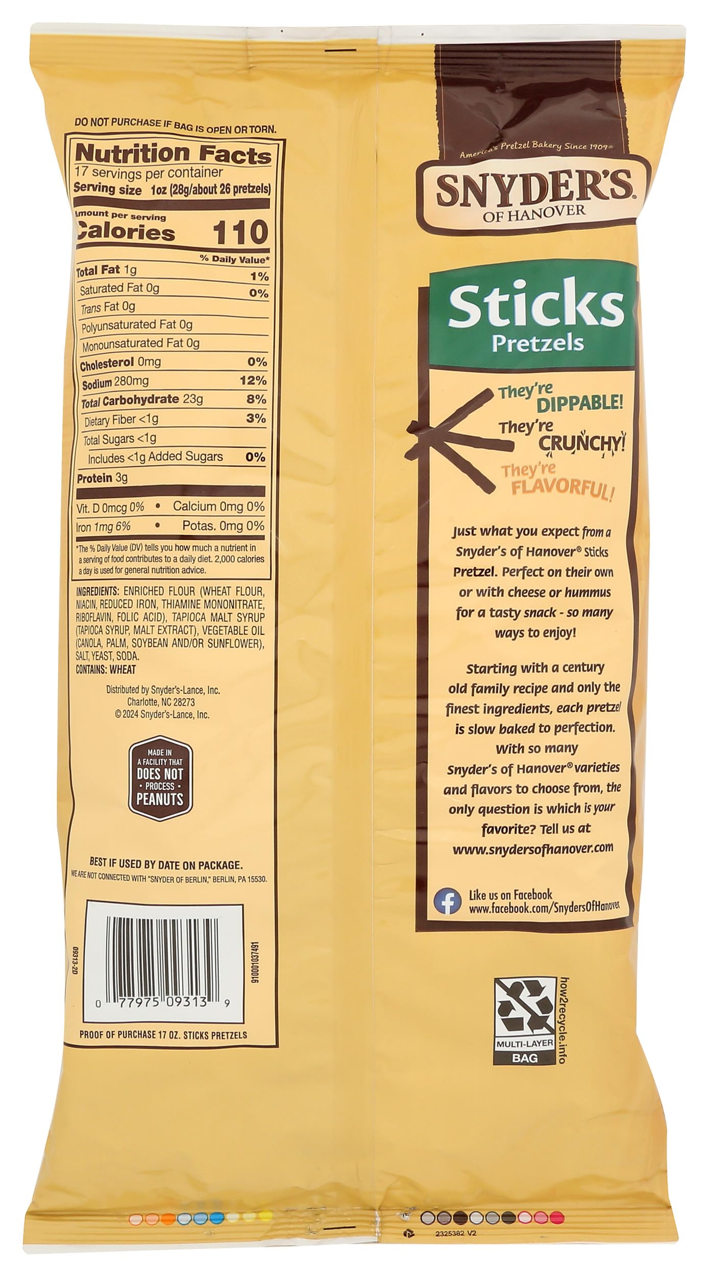 Snyders Of Hanover Pretzel Sticks 17 Ounce