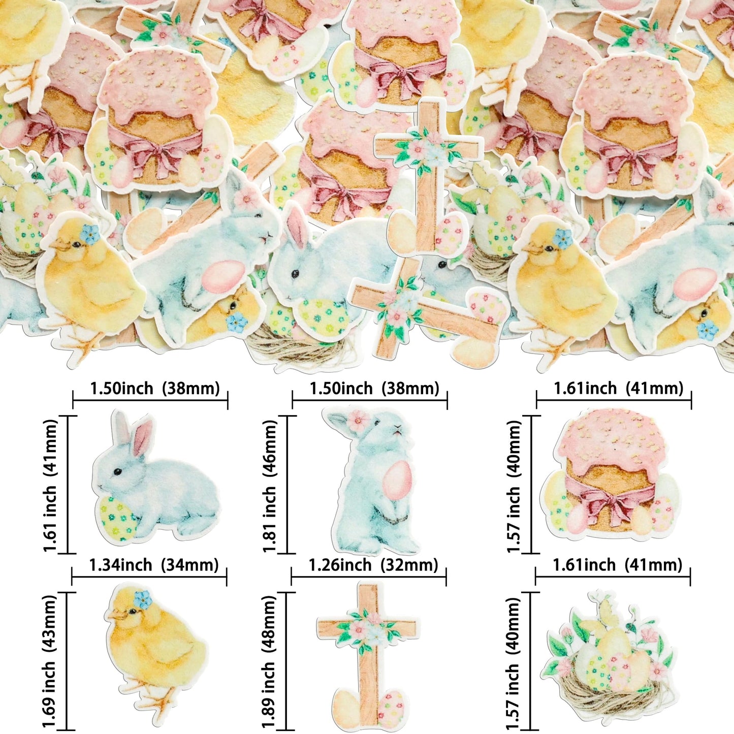 Gyufise 48Pcs Edible Happy Easter Cupcake Toppers Wafer Paper Rabbit Eggs Cupcake Picks Edible Bunny Cake Decors For Spring Theme Baby Shower Birthday Party Supplies