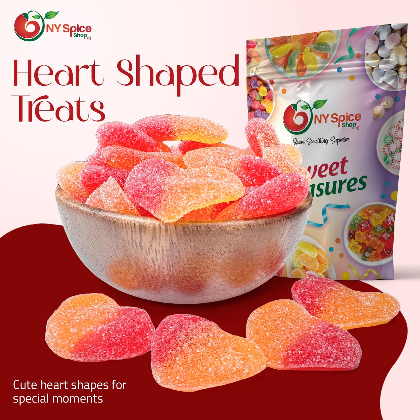 NY Spice Shop Peach Hearts Gummy Candy - 8 Ounce Peach Flavored Heart Shaped Candy - Peach Gummies Candy - Peach Gummy Candy Sna