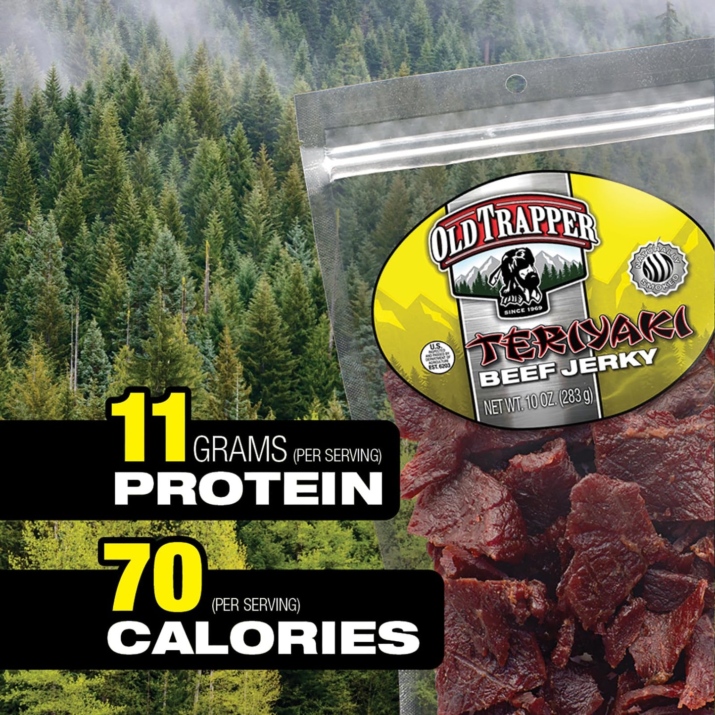 Old Trapper Beef Jerky, Teriyaki 10-Ounce Individual Pack, Tender Meat Snack For Lunches Or Between Meals, 11 Grams Of Protein, Zero Grams Of Fat, And 70 Calories Per Ounce (Pack Of One)