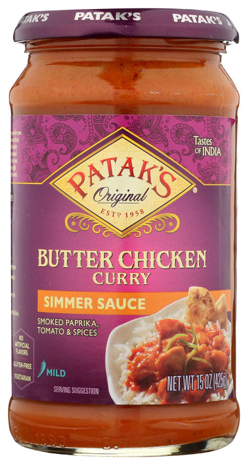 Patak's Butter Chicken Curry Simmer Sauce, Mild Spice, No Artificial Flavor, No Preservatives, 15 Ounce (Pack of 6)