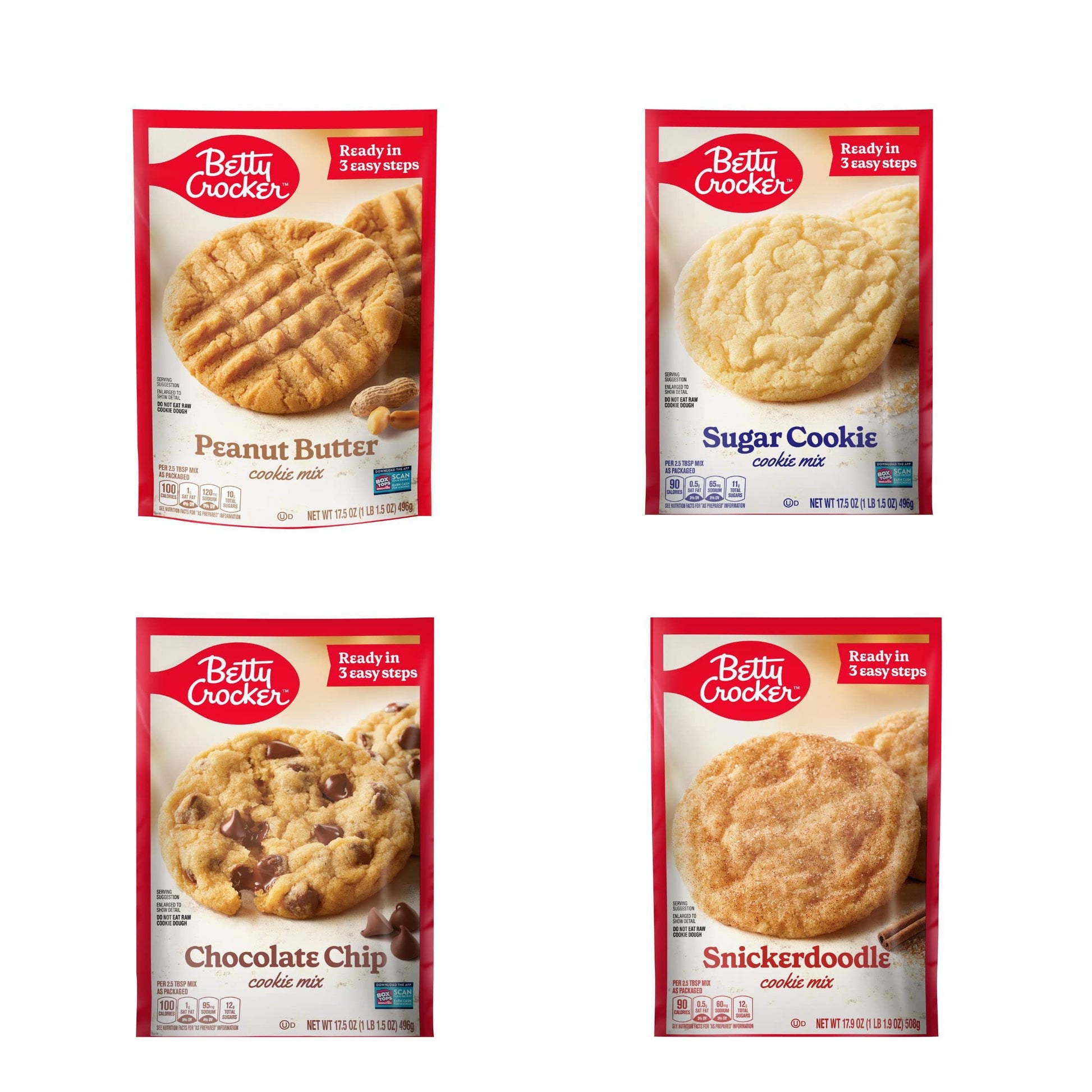 Betty Crocker Cookie Mix, Variety Pallet, Chocolate Chip, Peanut Butter, Sugar, Snickerdoodle