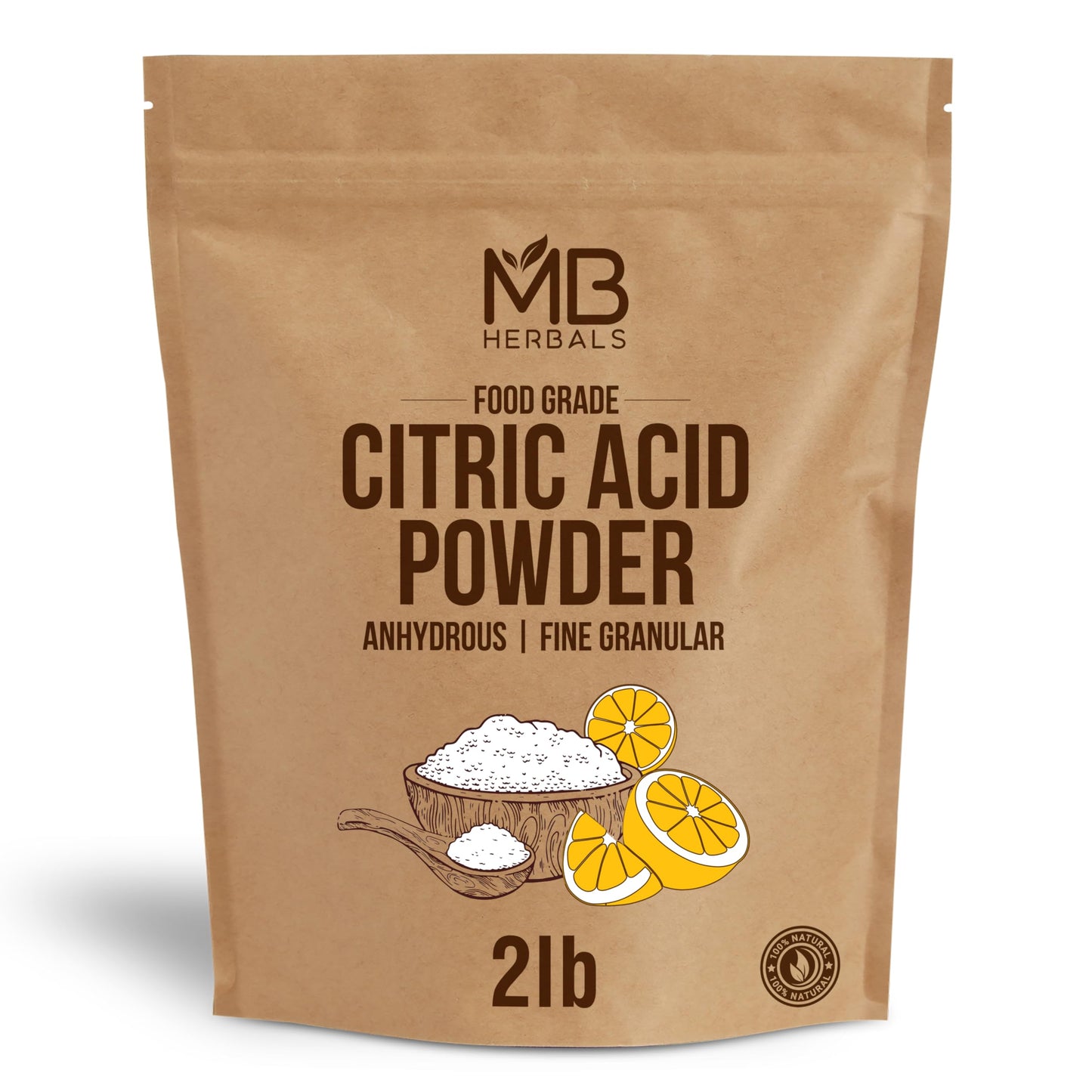 MB Herbals Citric Acid Powder 2 lb | 100% Pure Anhydrous Fine Granulated Citric Acid Powder | Food Preservative Flavor Enhancer