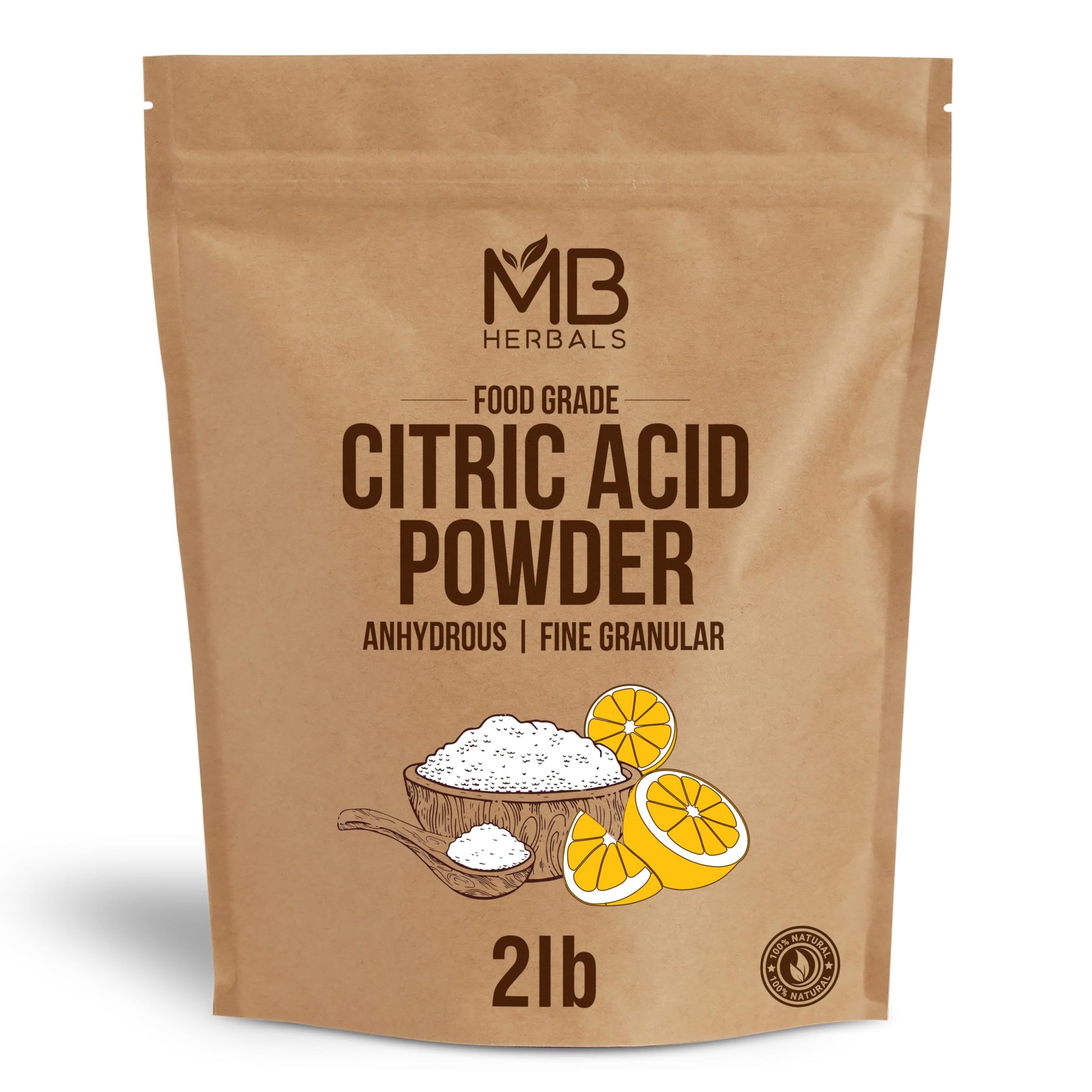 MB Herbals Citric Acid Powder 2 lb | 100% Pure Anhydrous Fine Granulated Citric Acid Powder | Food Preservative Flavor Enhancer