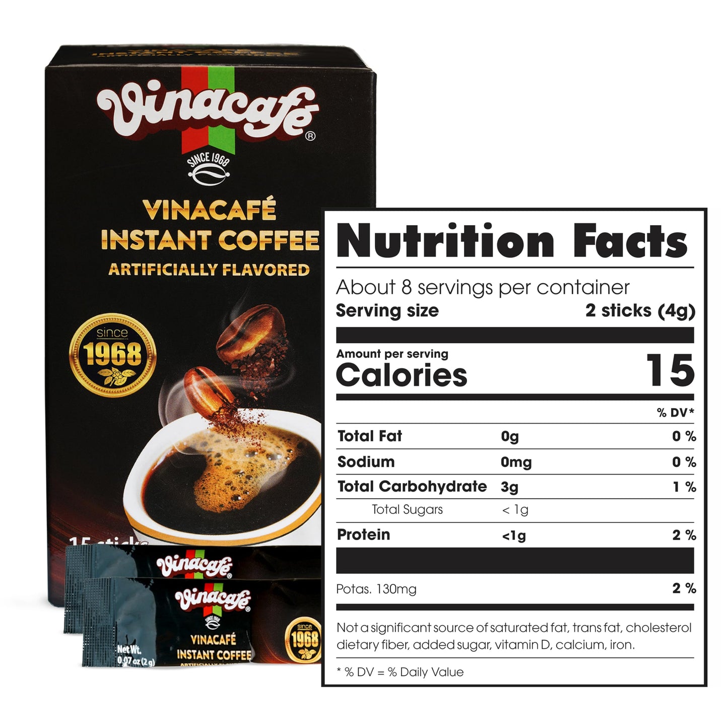 Vinacafe 15 Sticks Black Instant Coffee (0.07 Oz. Per Stick) Vietnamese Instant Coffee Mix, Iced Black Coffee, Cafe Den Da, Sing