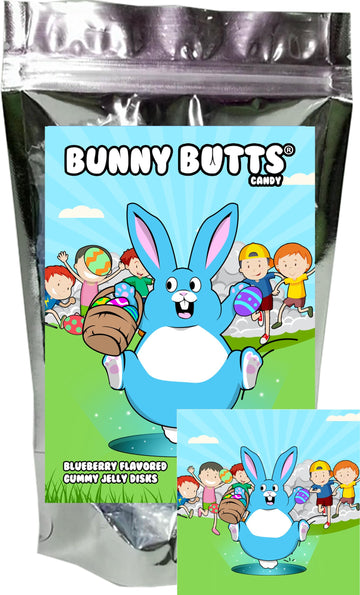 Bunny Butts Gummy Blueberry Flavored Fruit Jelly Disks Funny Unique Easter Basket Stuffer Birthday Gag Gift Candy For Girls, Boys, Kids And Teens (5.5 Ounce)