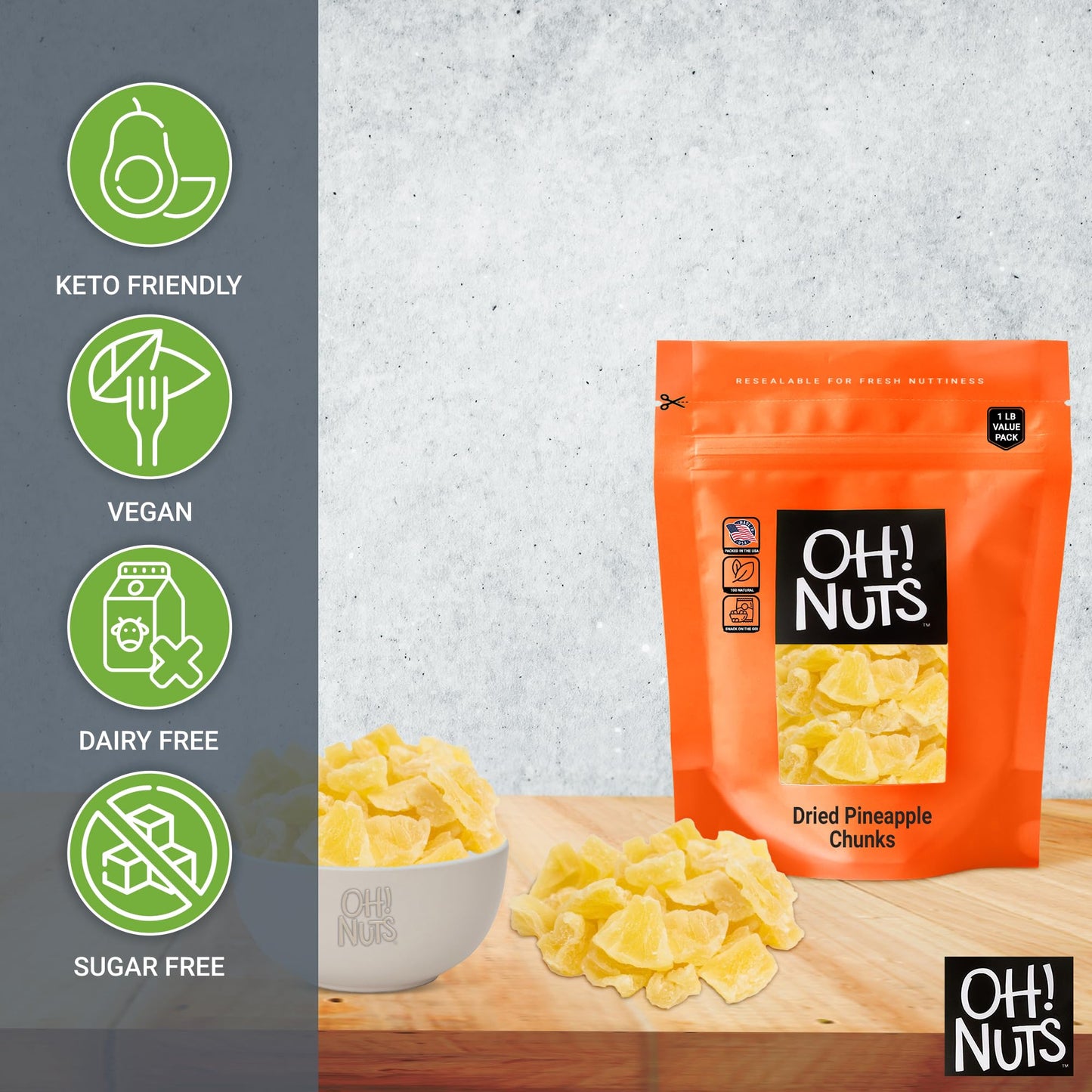 Dried Pineapple | 1 lb - Dried Fruit Chunks | Less Sugar Added | Dehydrated Fruit Bites | Packed in New York Zip-Seal Bag for Ex