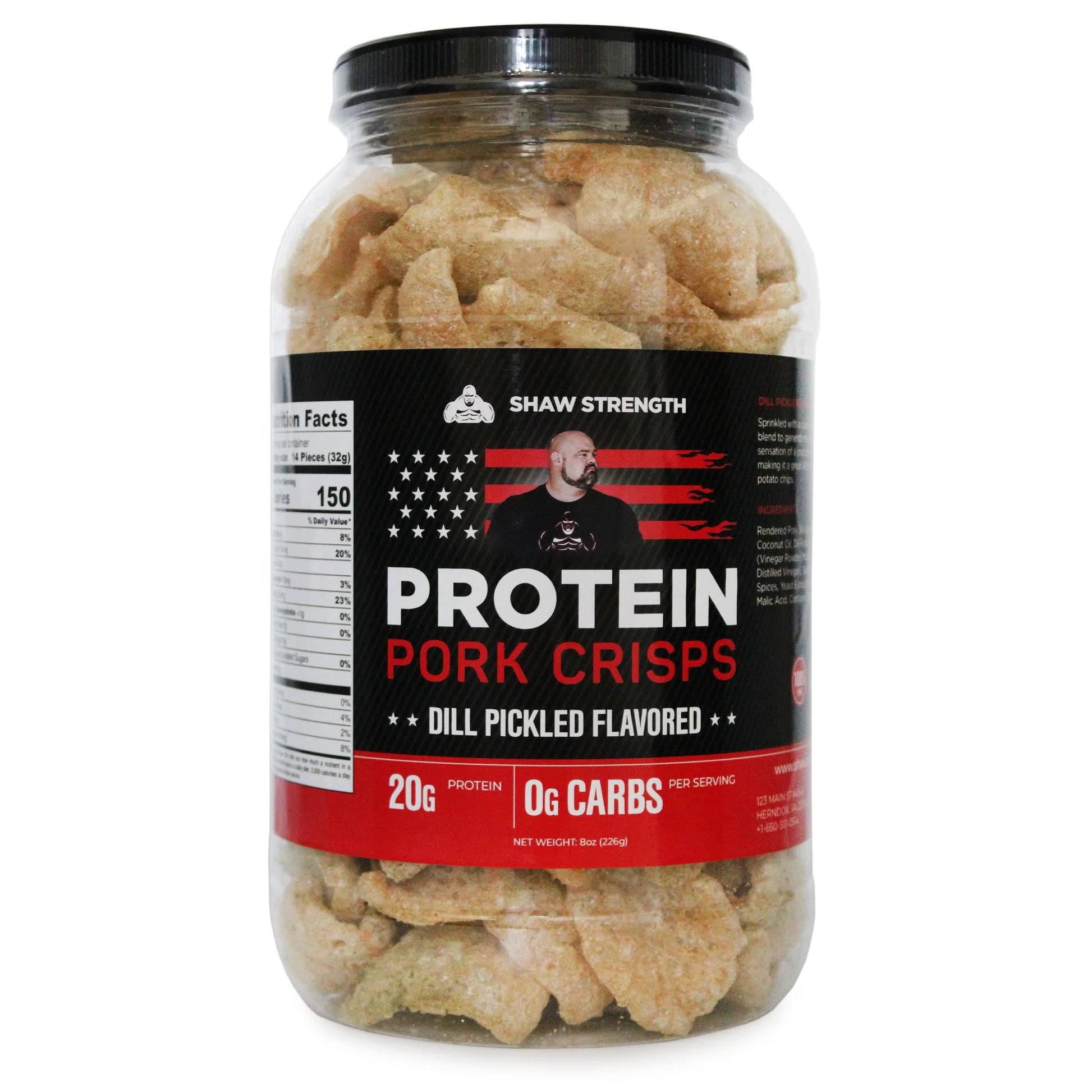 Shaw Strength Protein Pork Rinds (Dill Pickle, 8Oz); Developed For Worlds Strongest Man Brian Shaw, Keto-Friendly, High Protein,