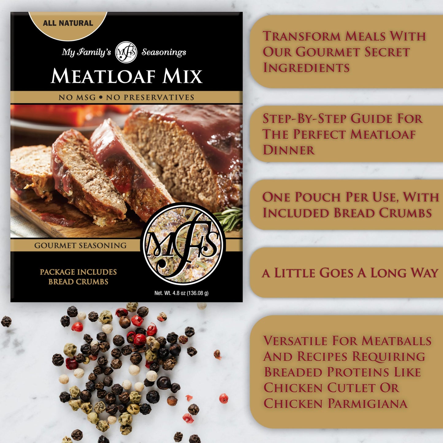 My Familys Seasonings Meatloaf Mix – All Natural Dry Seasoning – 4.8 oz Pack