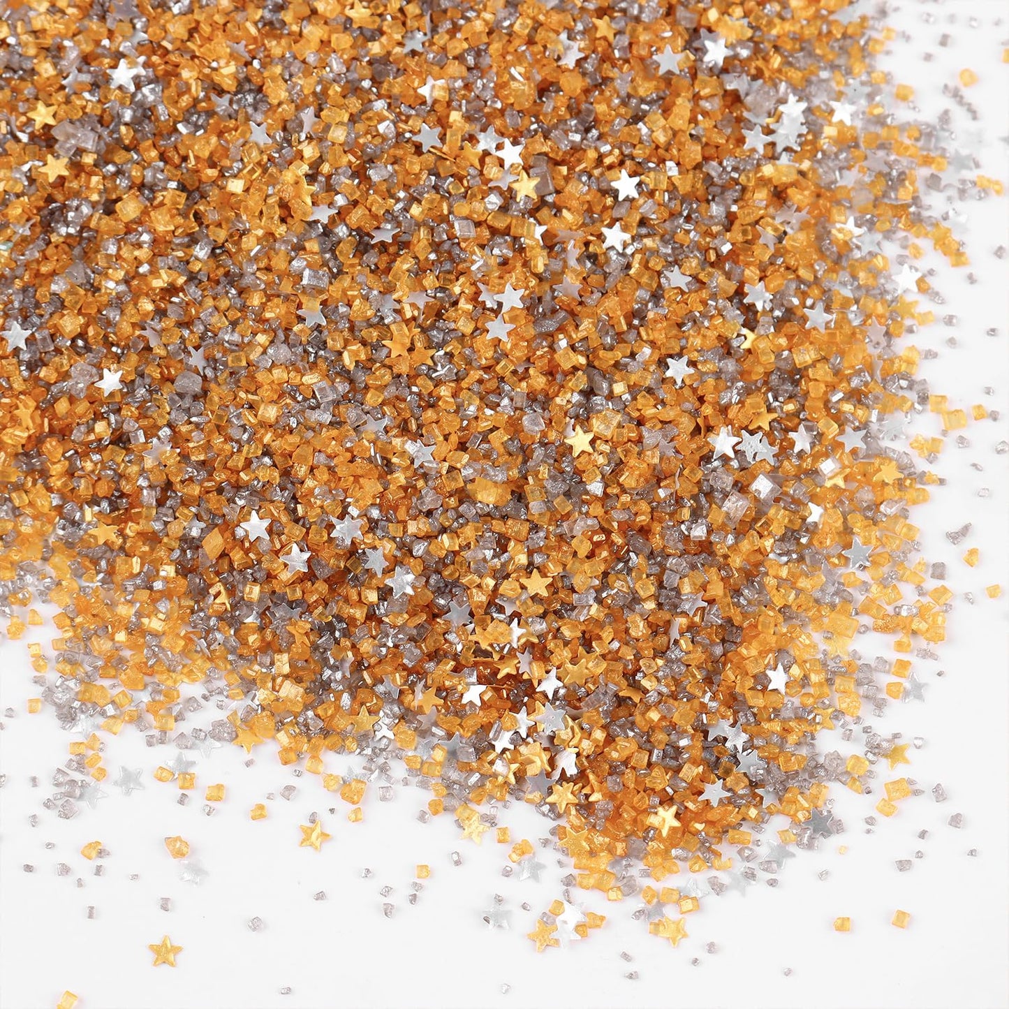 Gold Sanding Sugar Edible Silver Glitter Stars Mix, Edible Sugar Sprinkles For Cake Decorating, Sparkling Edible Sanding Sugar F