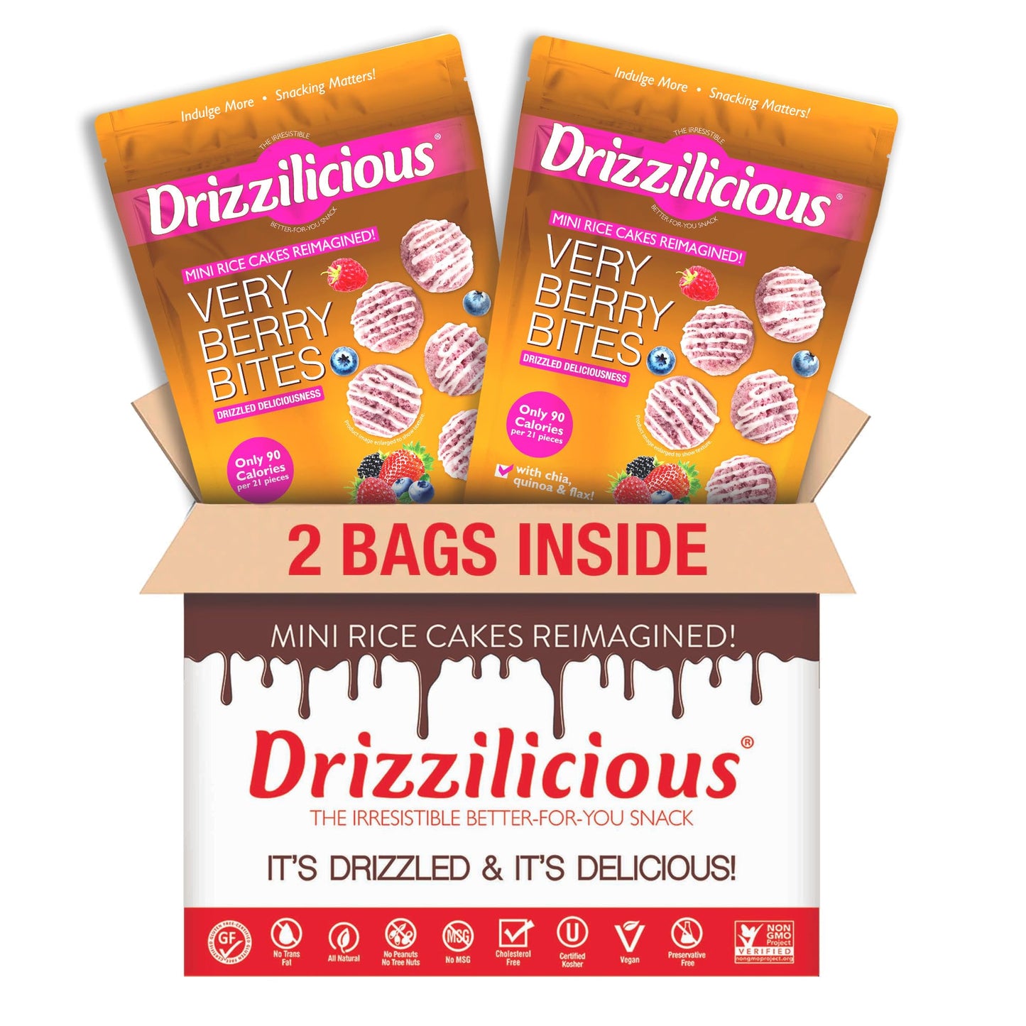 Drizzilicious Mini Rice Cakes Very Berry - Rice Crisps, Healthy Snack for Adults and Kids, Flavored Rice Cakes, Vegan, Gluten Fr
