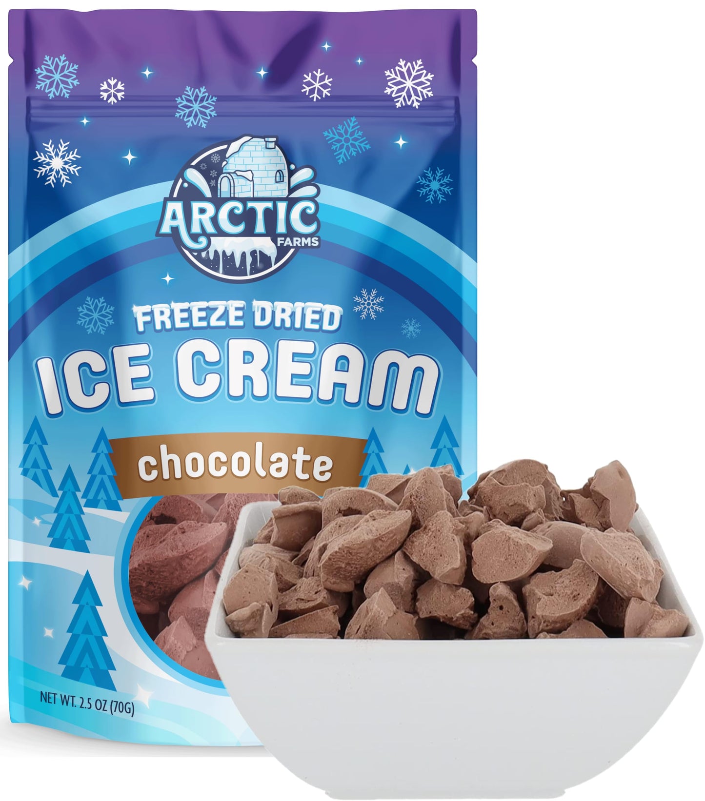 Arctic Farms Freeze Dried Ice Cream Bits Bagged And Boxed - Does Not Melt (Chocolate)