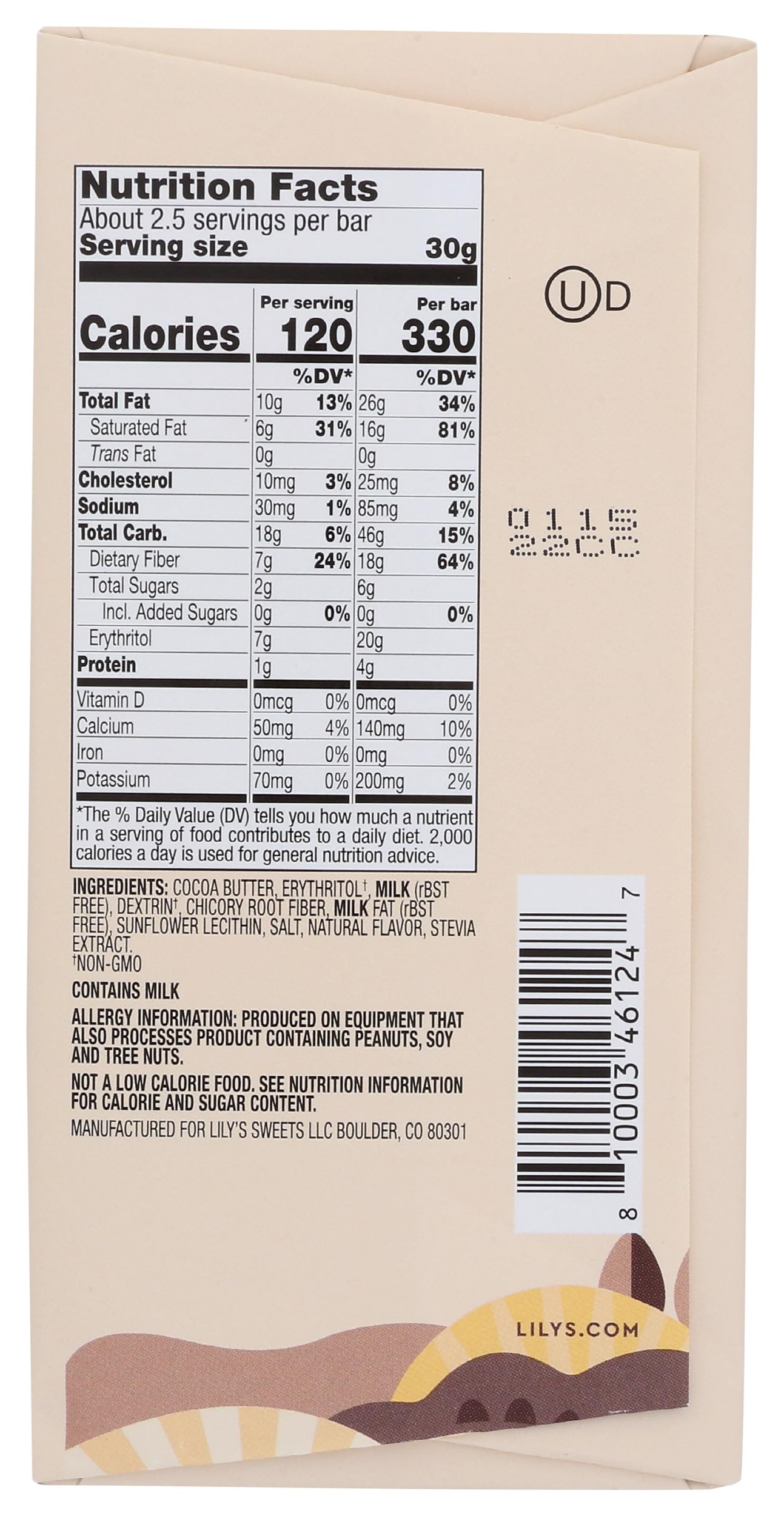 Lilys Sweets Original White Chocolate Style Bar 2.8 Ounce