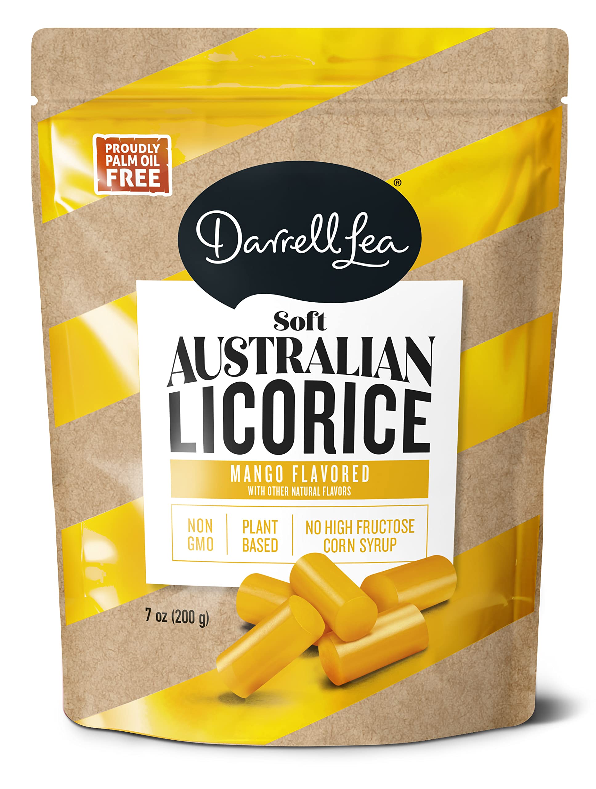 Darrell Lea Mango Soft Australian Made Licorice 7Oz Bag - Non-Gmo, Palm Oil Free, No Hfcs, Vegan-Friendly & Kosher | Made In Sma