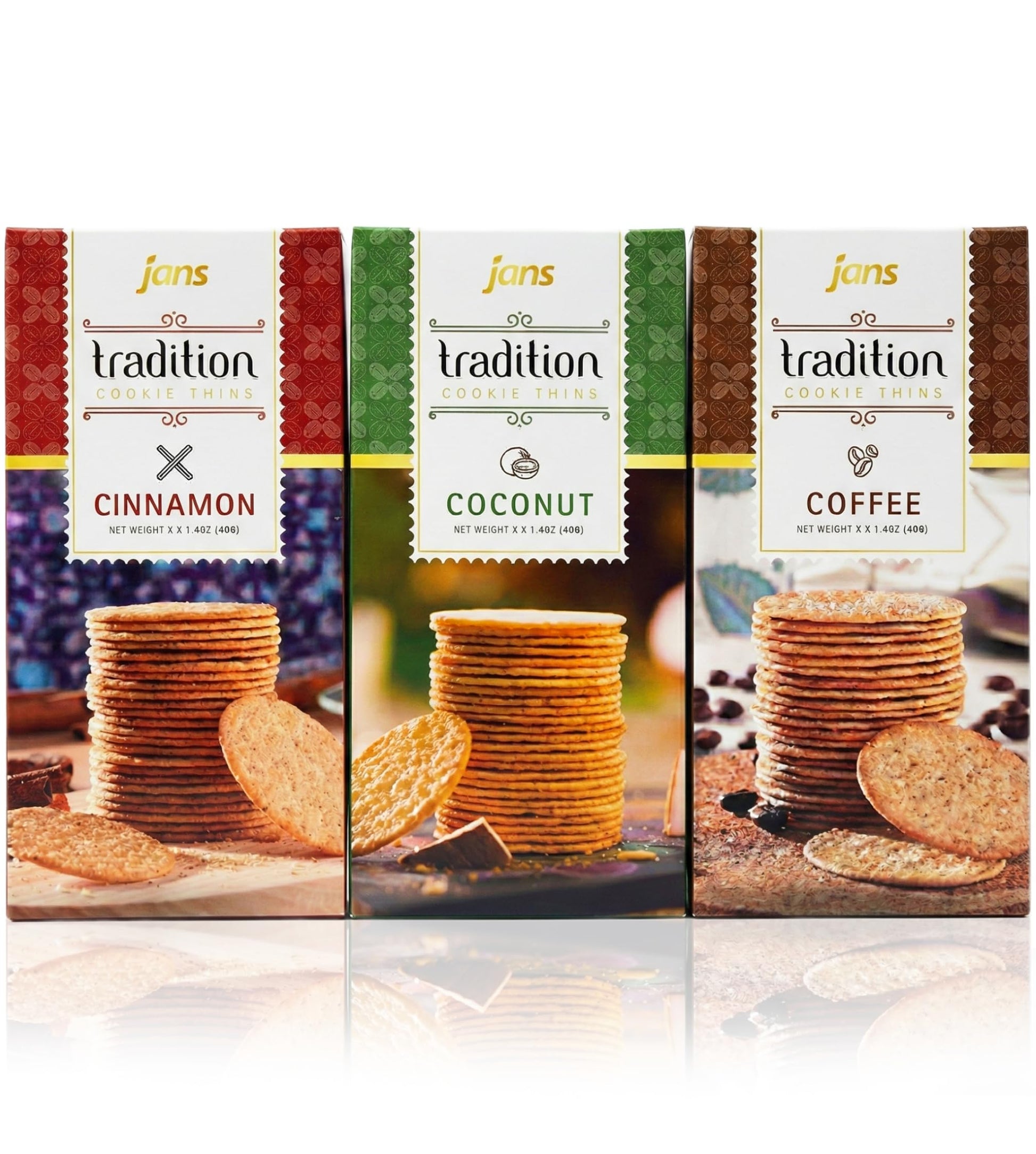 Jans Variety Tradition Baked Crackers Cookie Thins, 4.2 oz (Coffee, Cinnamon & Coconut Flavors)