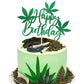 ZHUOWEISM Happy Birthday Cake Topper - Green Glitter Pot Weed Leaves, Small, Design 5