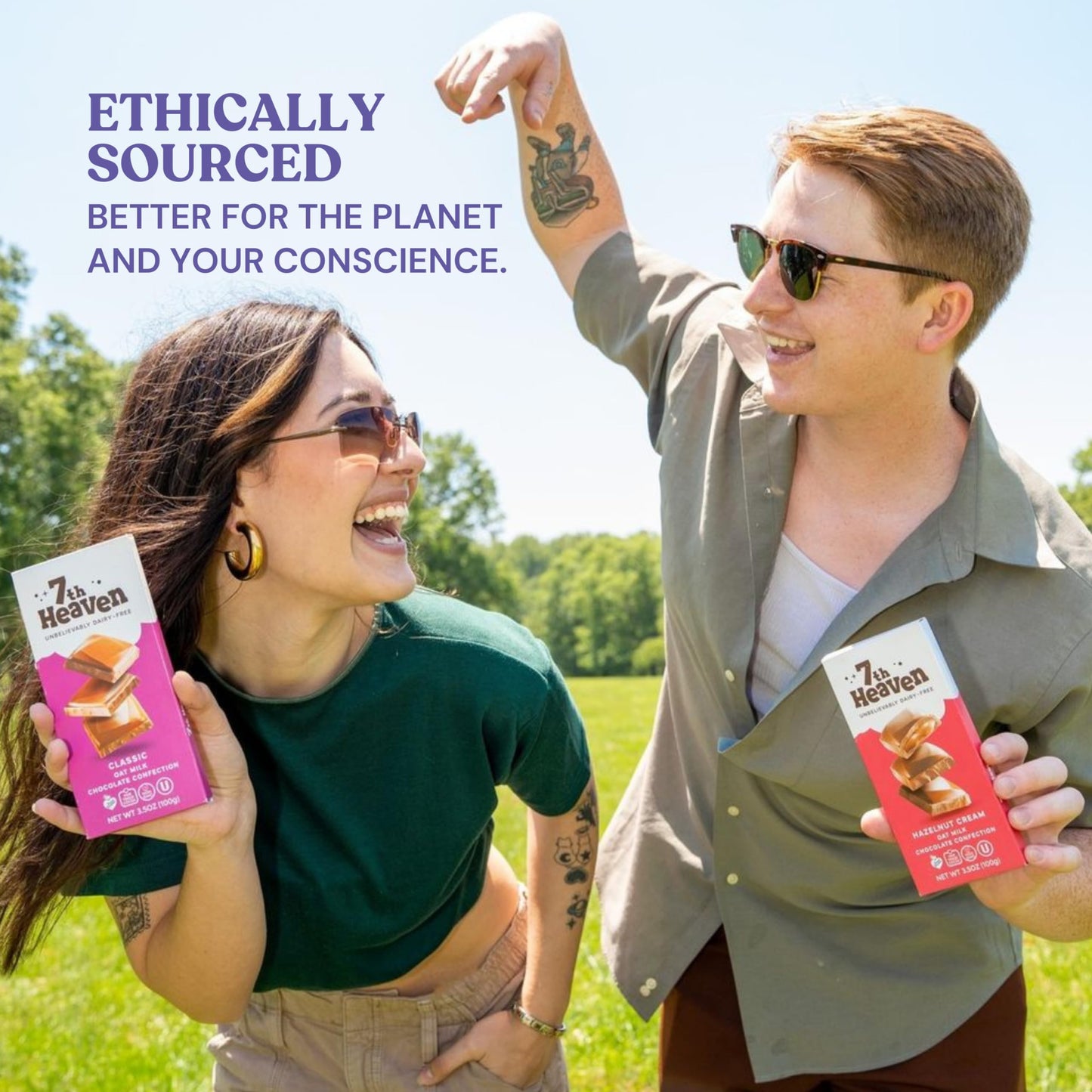 7TH HEAVEN Vegan Oat Milk Chocolate Bars - Dairy Free, 3.5oz, 4 Packs, Fair Trade Cocoa, Peanut Butter Filling, Kosher Parve