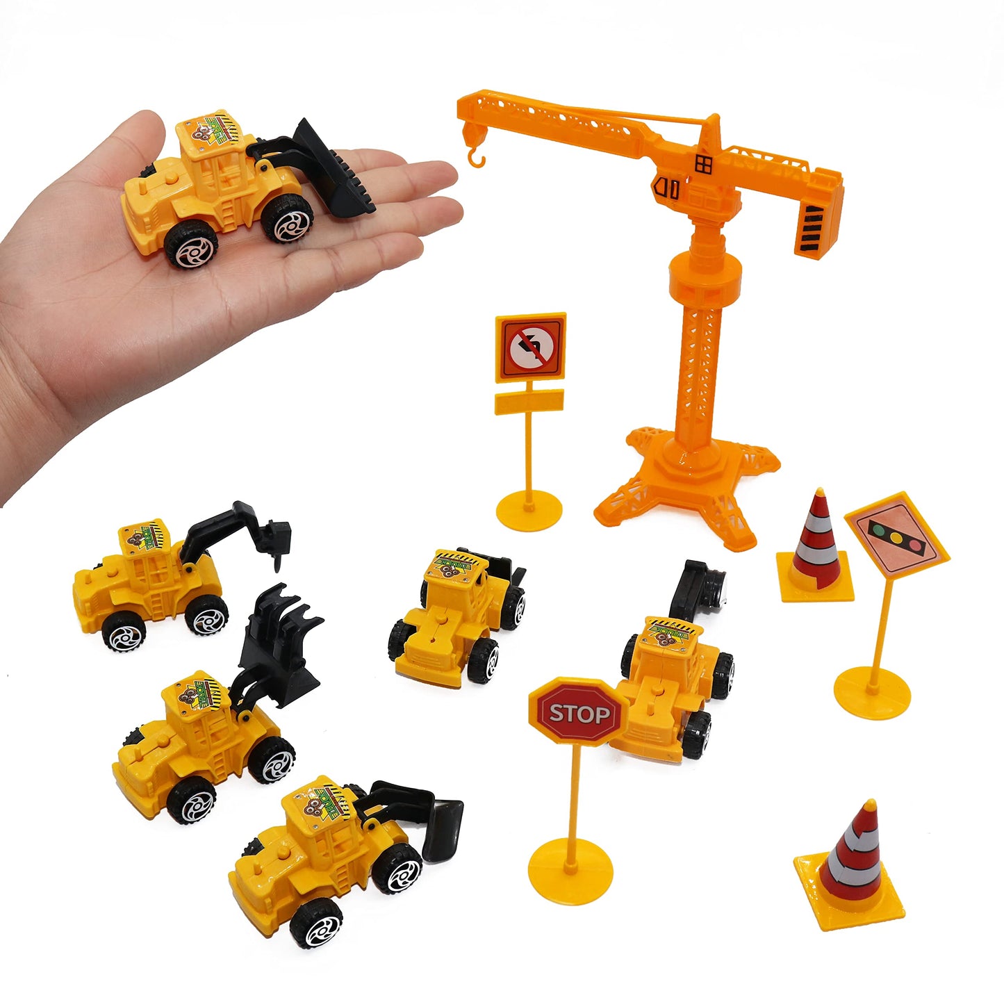 Nevperish 18 Pcs Construction Cake Toppers Vehicles Cake Decoration Set Excavator Tower Crane Cupcake Topper Traffic And Road Si