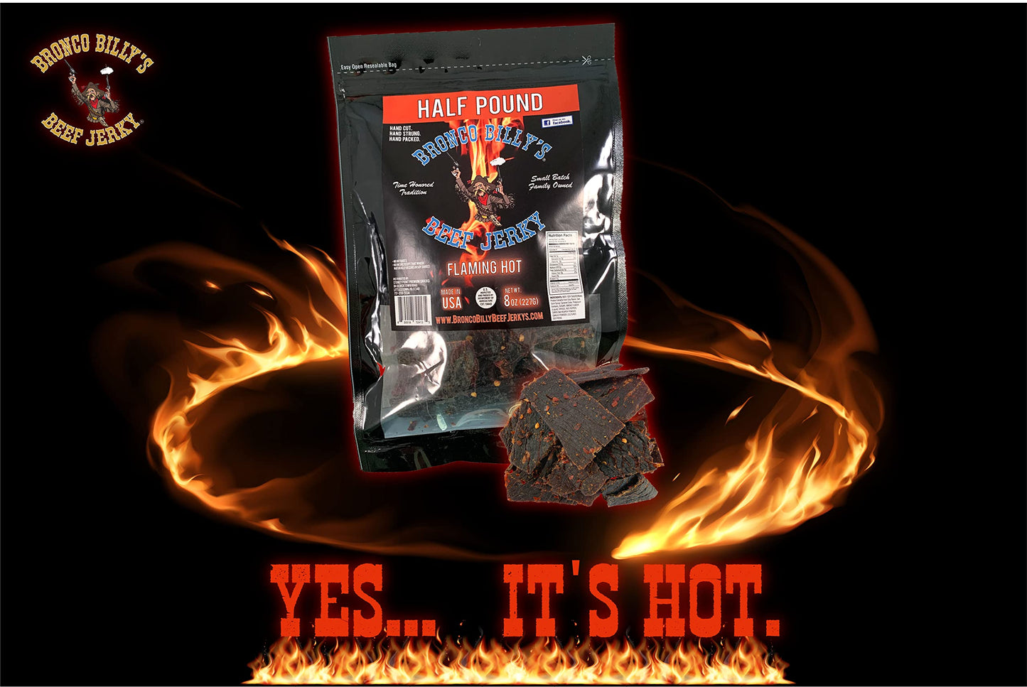 Bronco Billy'S Beef Jerky Flaming Hot Half Pound Resealable Bag