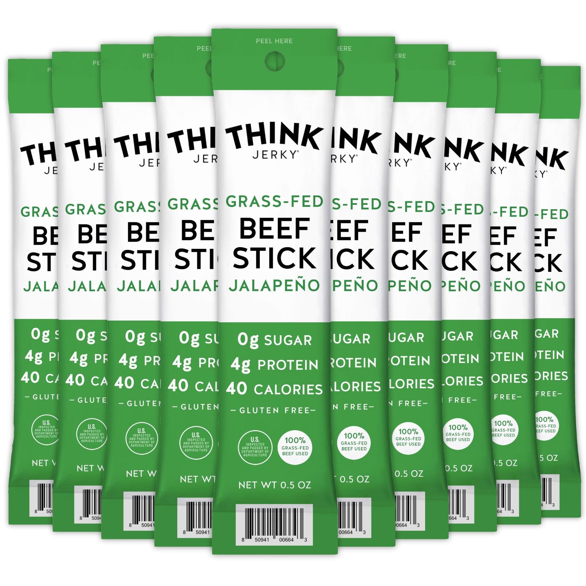 Think Jerky Jalapeno Beef Sticks, Gluten and Sugar Free, No Nitrates, Keto Paleo Friendly High Protein Low Carb Meat Snack - 0.5