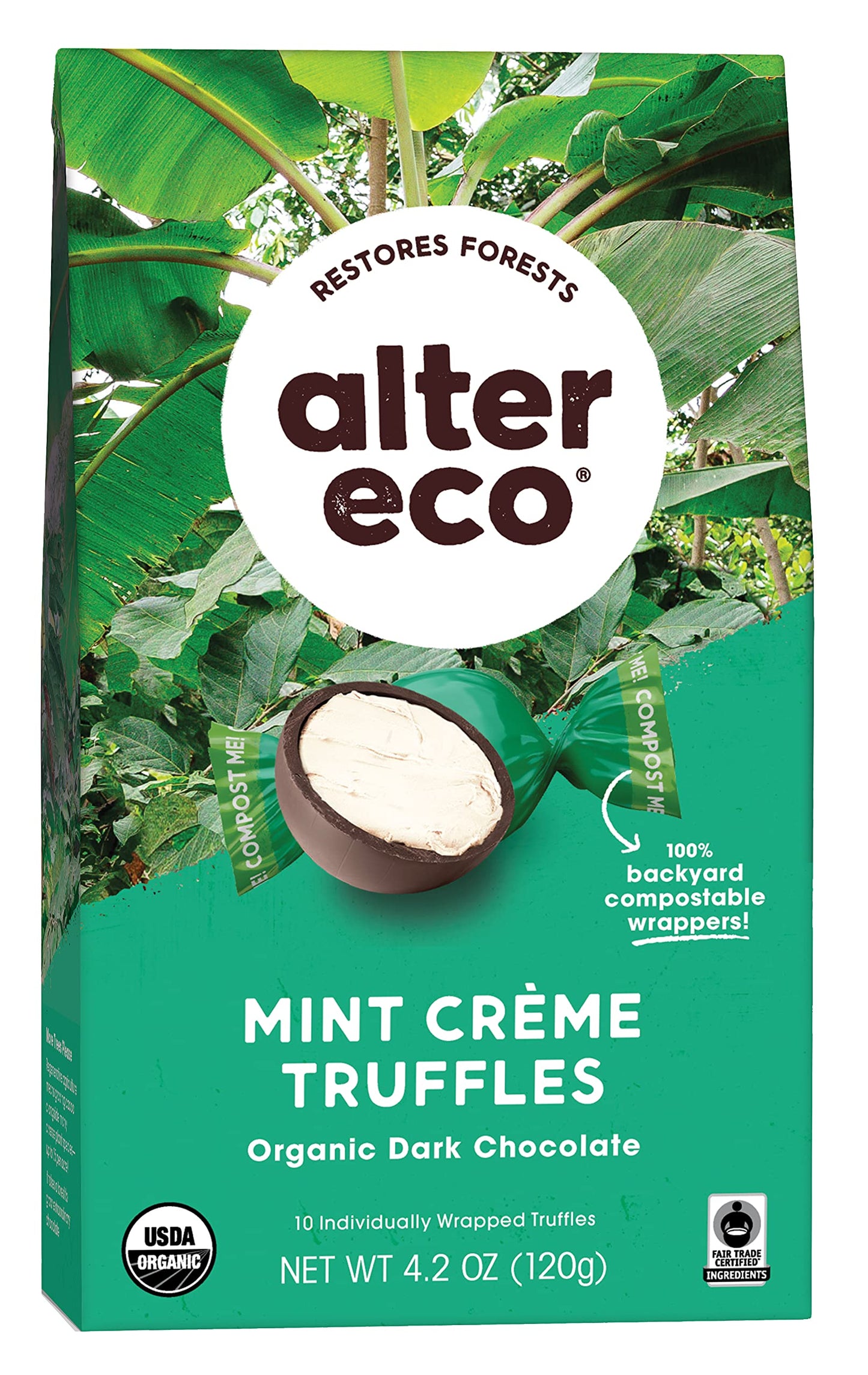 Alter Eco | Mint Creme Truffles | 58% Pure Dark Cocoa  Fair Trade  Organic  Non-Gmo  Gluten Free Dark Chocolate Truffles | 80 Truffles