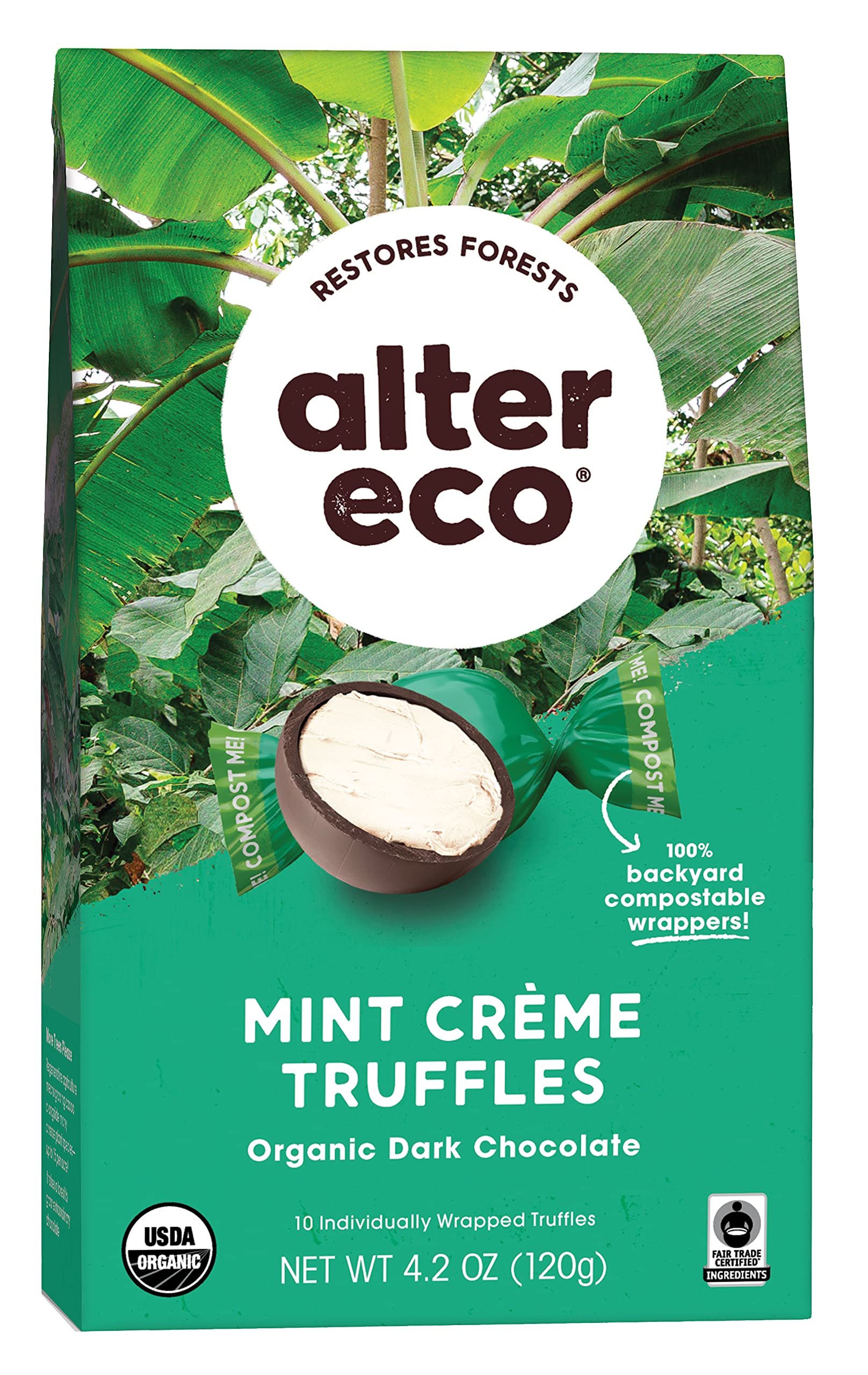 Alter Eco | Mint Creme Truffles | 58% Pure Dark Cocoa  Fair Trade  Organic  Non-Gmo  Gluten Free Dark Chocolate Truffles | 80 Truffles