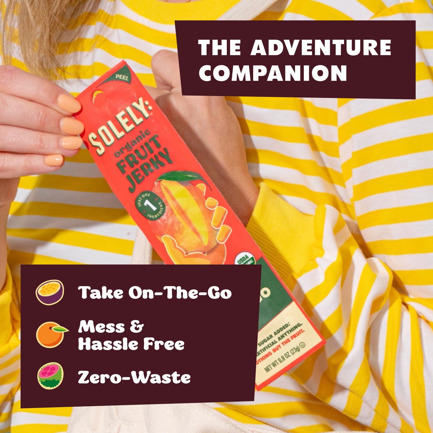 SOLELY - Organic Mango Raspberry Fruit Jerky - 12 Individually Wrapped Fruit Strips - Fruit Leather - Healthy Snacks for Adults