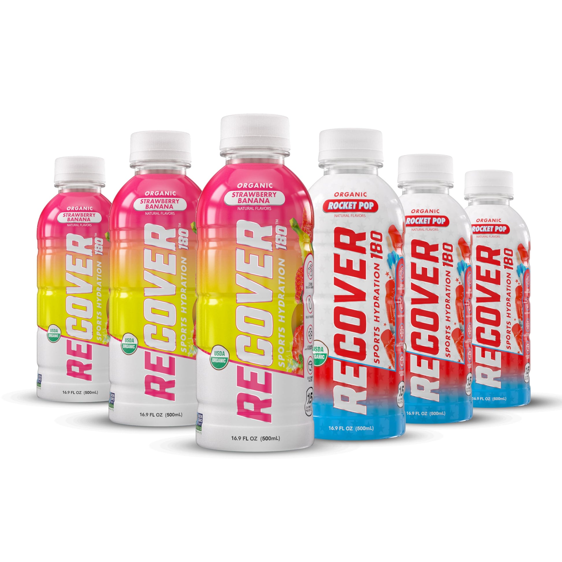 RECOVER 180 Organic Sports Hydration Drink, No Sugar Added, 15 Calorie Sports Beverage, Organic Flavors With Vitamins, Potassium