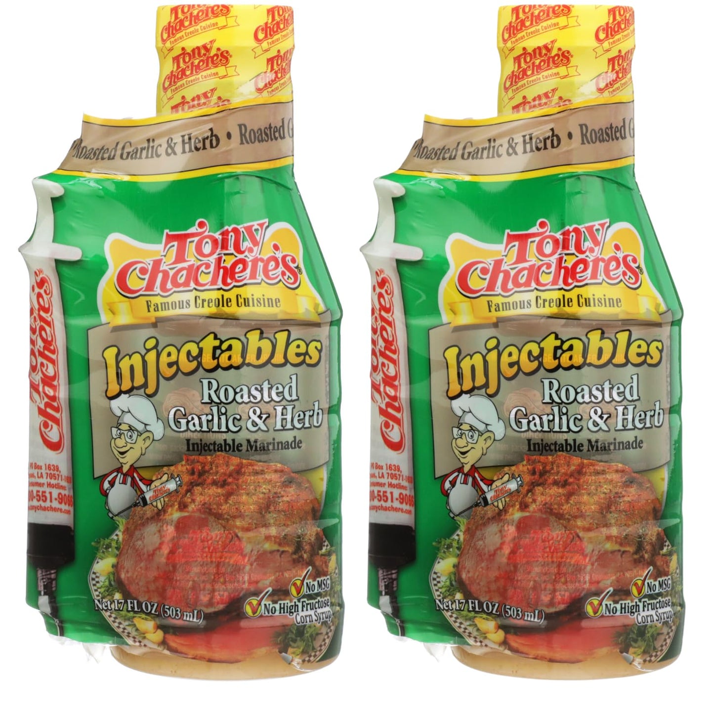 Tony Chacheres Marinade Roasted Garlic & Herb W/ Injector, 17 oz, 2 pk