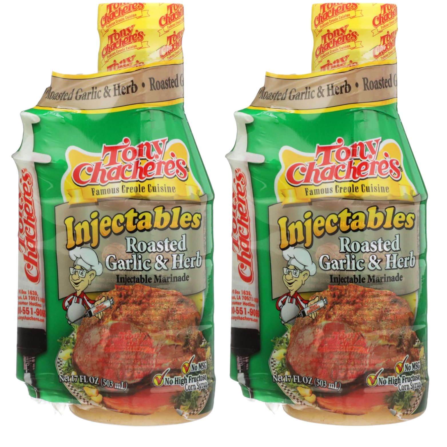 Tony Chacheres Marinade Roasted Garlic & Herb W/ Injector, 17 oz, 2 pk