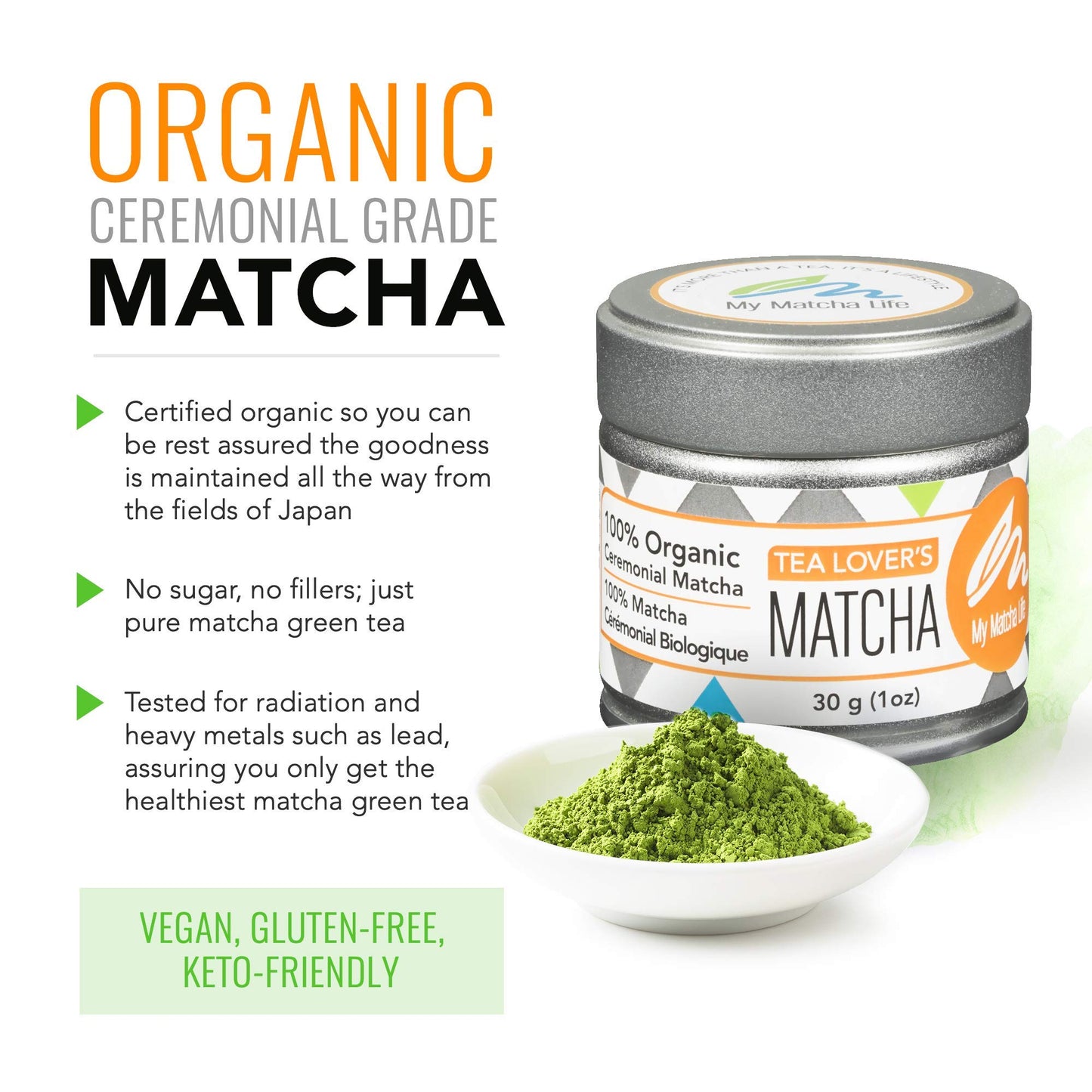 My Matcha Life (1Oz) Tea Lovers Ceremonial Grade Japanese Matcha Vibrant Powder Smooth & Fresh Taste - Calm & Cognitive Improvement - Rich In Nutrients & Antioxidants Vegan, Gluten Free, Organic