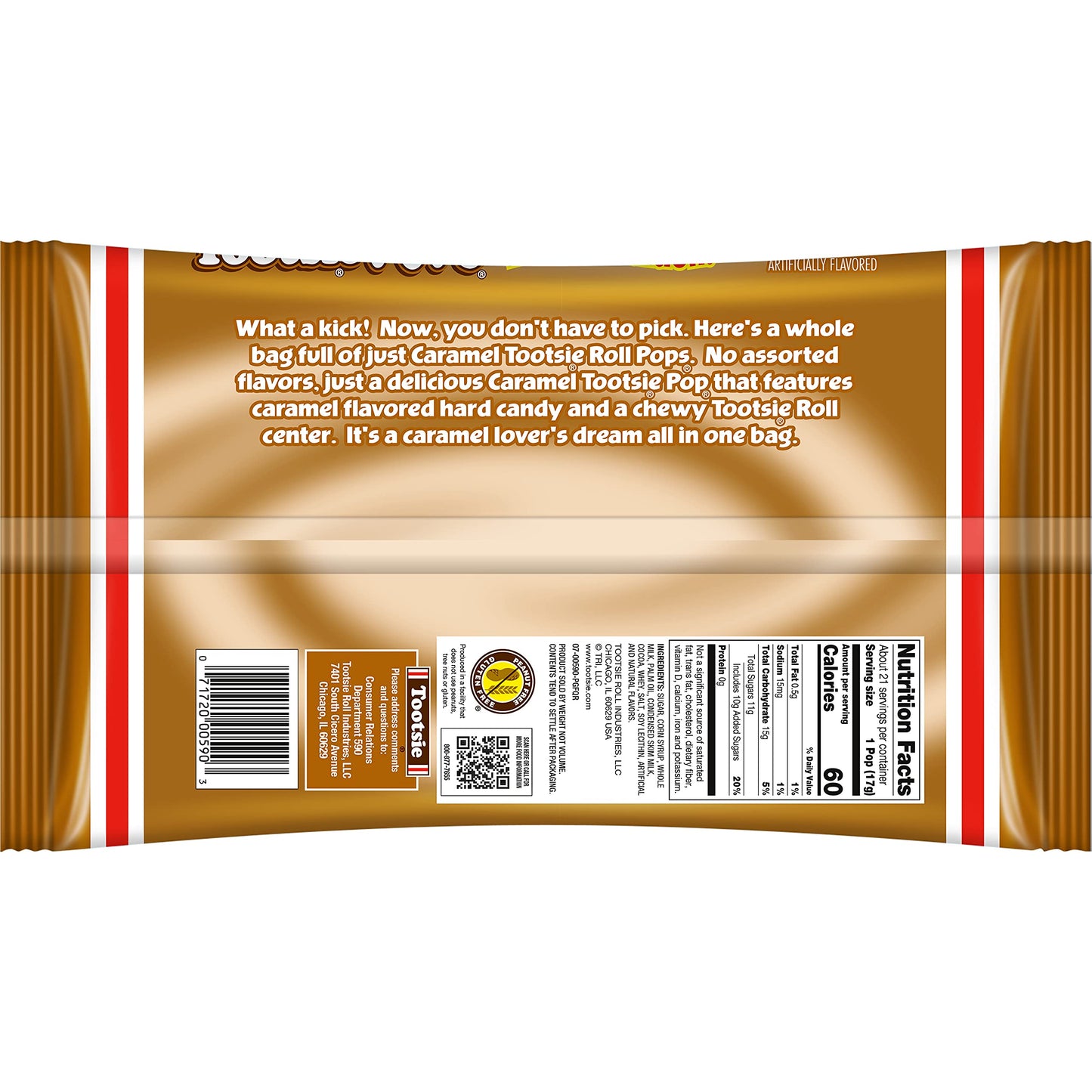 Tootsie Pops Limited Edition Individually Wrapped Single Flavor Lollipops With Tootsie Roll Center, Caramel, 12.6 Ounce