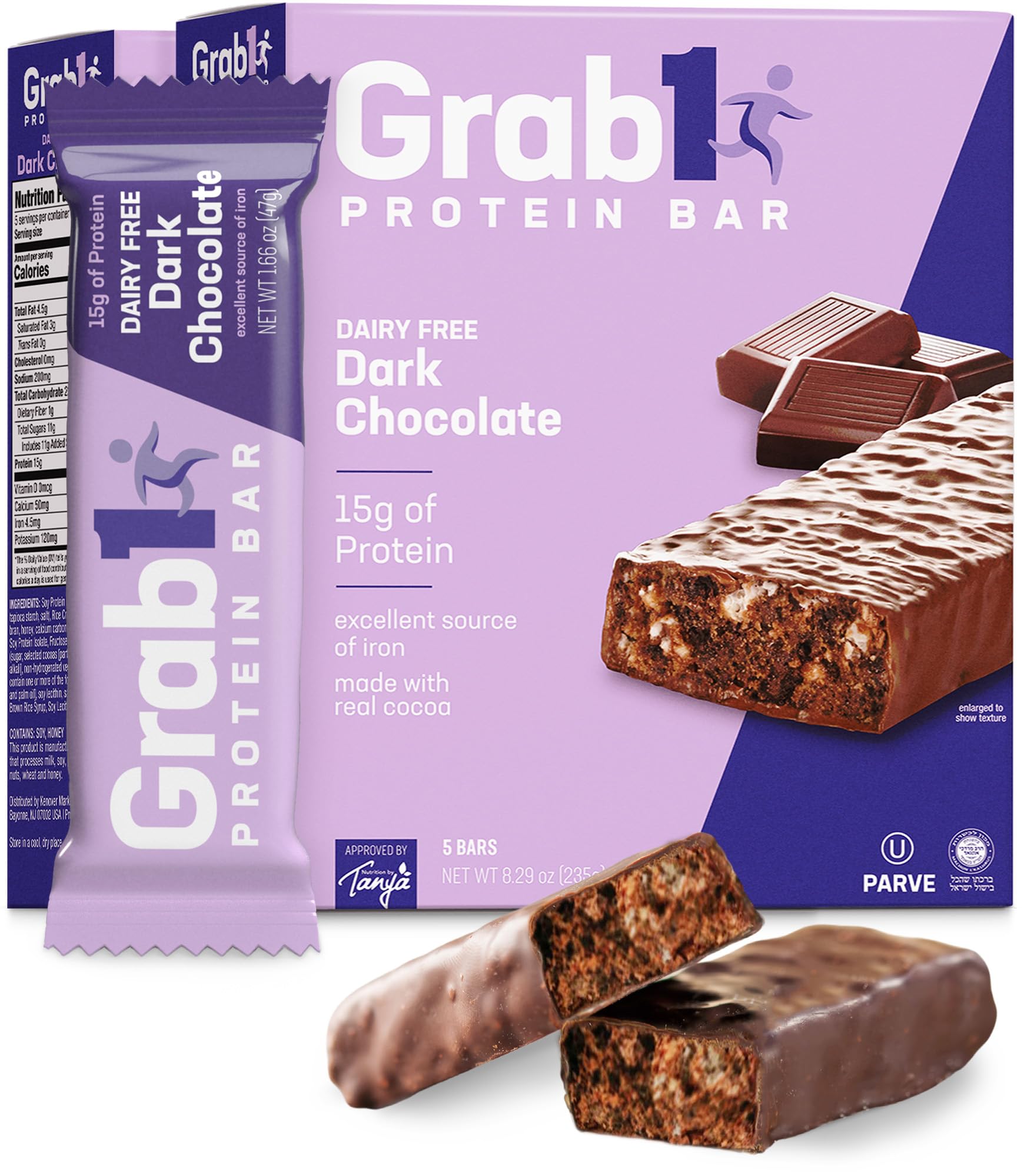 GRAB1 Dairy Free Protein Bars, 15g Protein, Vegan, 10 Bars (2 Pack), Low Calorie, Delicious Snack