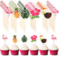 Maitys Luau Cupcake Toppers - Tropical Cake Decorations with Flamingo & Pineapple Shapes, 16 Count, Cardboard & Wood