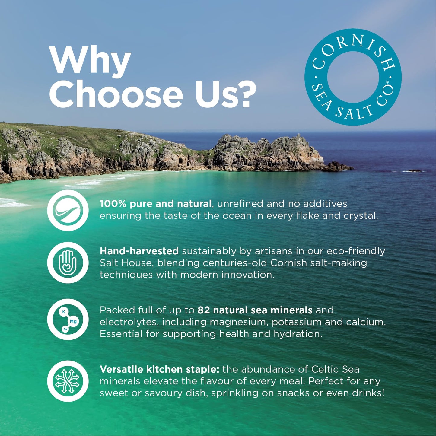 Cornish Sea Salt Mineral Crystals | Cooking & Hydration | Hand-Harvested in Celtic Waters | 7.9 oz Resealable Tub (Pack of 2)