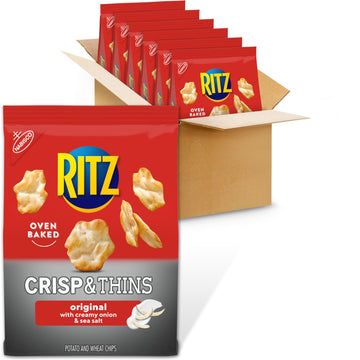 RITZ Crisp and Thins Original with Creamy Onion and Sea Salt Chips, Party Snacks, Bulk Snacks, 6 - 7.1 oz Bags