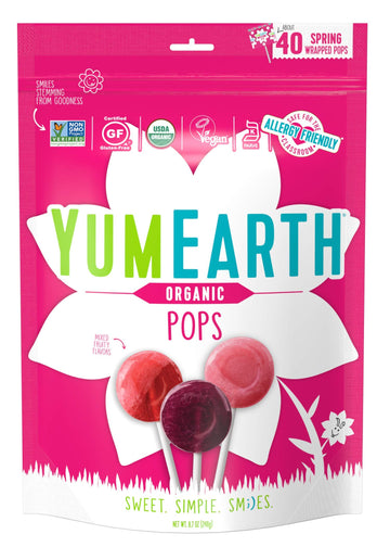 Yumearth Organic Spring Lollipops, Fruit Flavored Pops, 40 Count - Allergy Friendly, Non Gmo, Gluten Free, Vegan