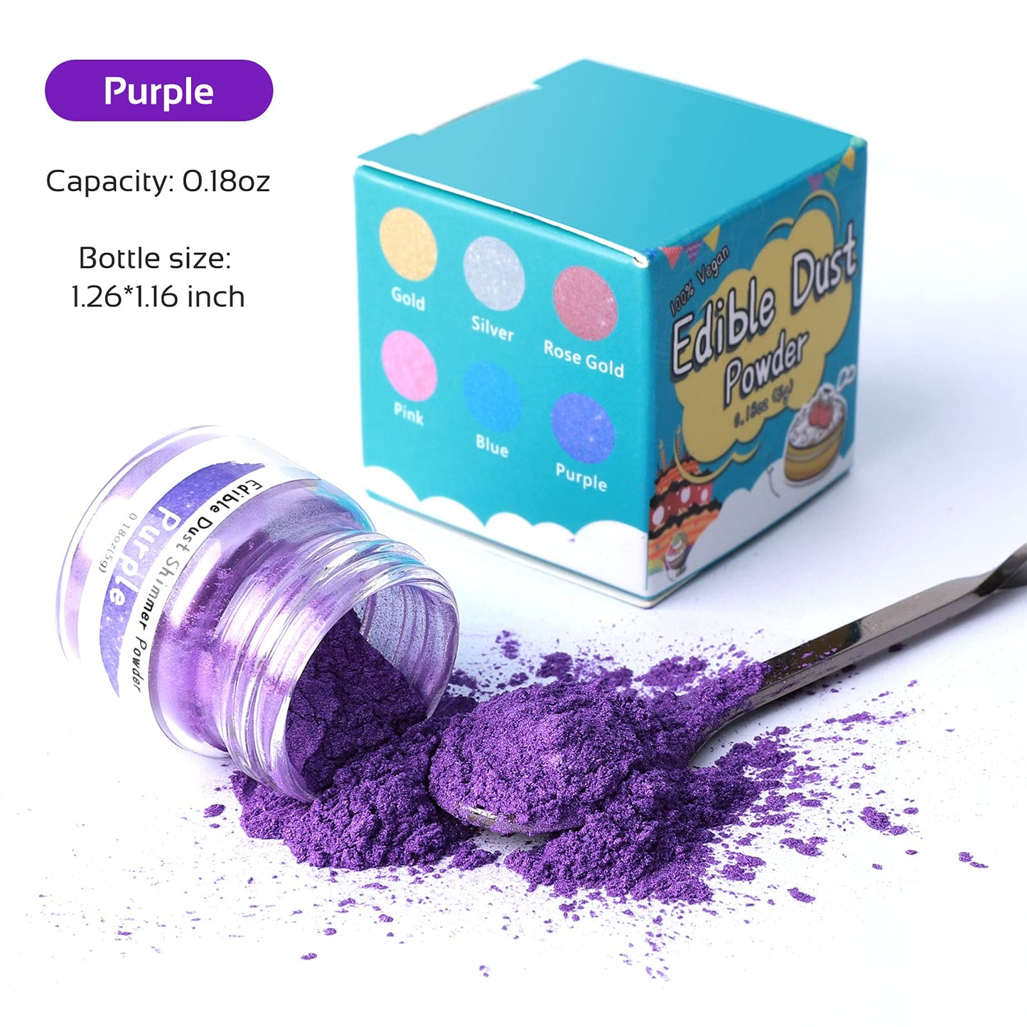Jelife Violet Edible Luster Dust - Food Grade Shimmer Powder for Cake Decorating, Chocolates, Drinks - 5 Grams