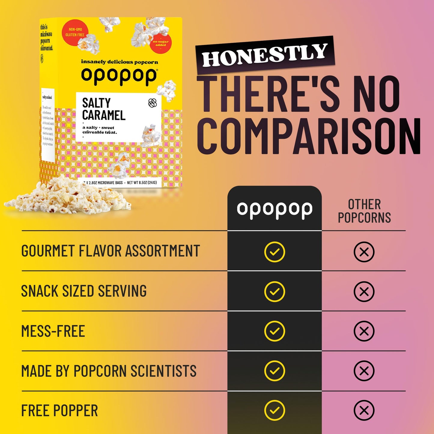 Opopop Traditional Microwave Popcorn - Salty Caramel Popcorn 9-Pack - Sweet and Salty Flavored Popcorn Bulk, Non-GMO