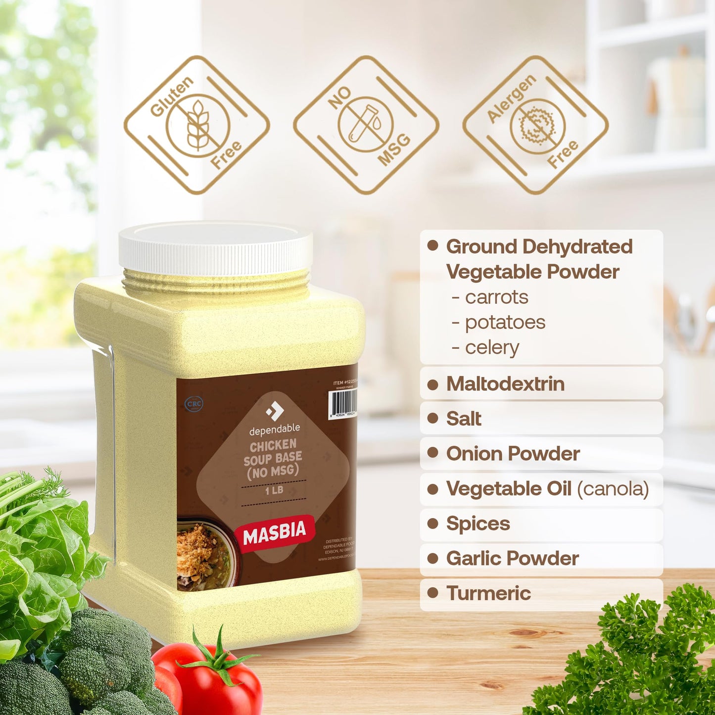 Dependable Food Chicken Soup Base, Chicken Flavor, Gluten Free, 15 Oz Resealable Jar