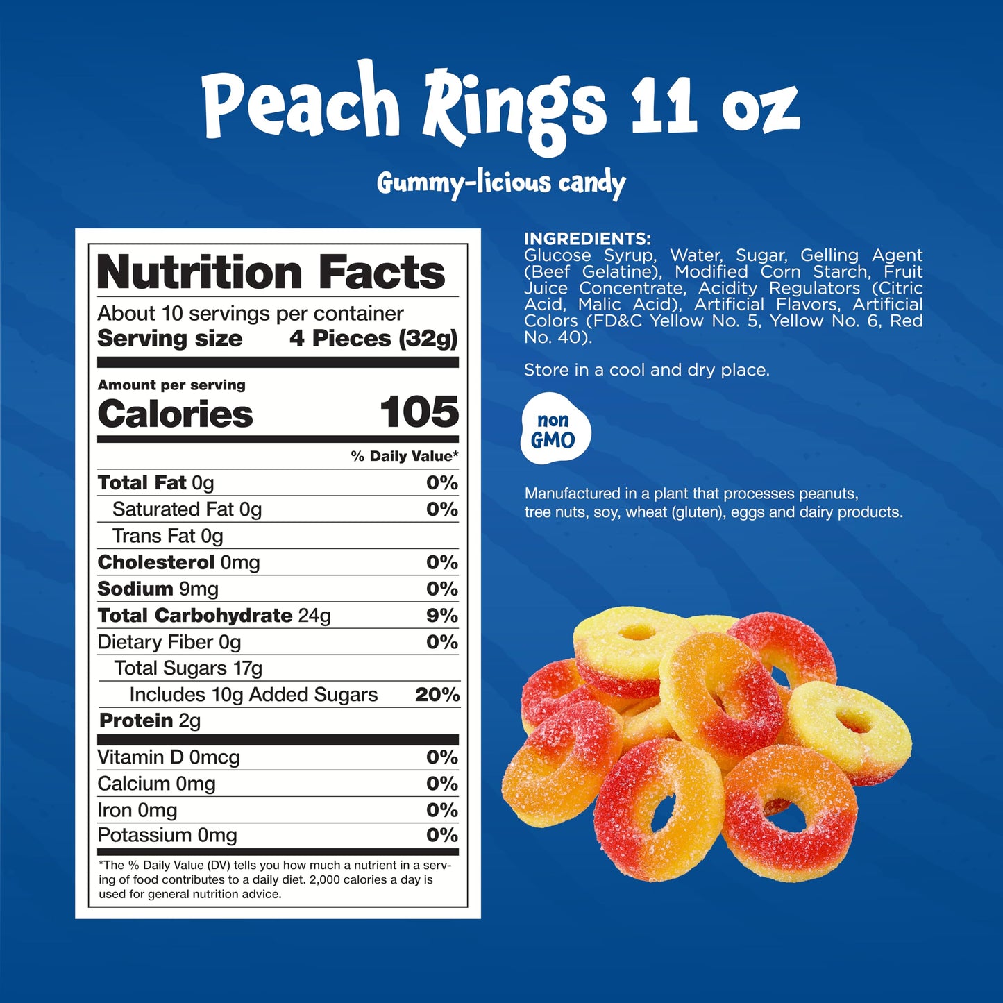Funtasty Peach Rings - 11 Ounce Bag - Sour And Sweet Gummy Candy