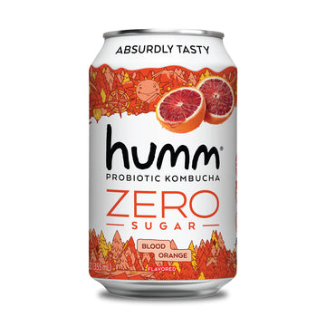 Humm Probiotic Kombucha Zero Sugar Blood Orange - No Refrigeration Needed, Keto-Friendly, Organic, Vegan, Gluten-Free - 12Oz Can
