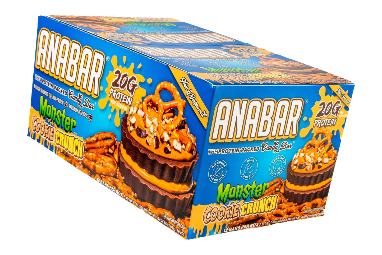Anabar Protein Bar, The Protein-Packed Candy Bar, Amazing Tasting Protein Bar, No Sugar  S, High Protein, Amazingly Delicious (12 Bars, Milk Chocolate Monster Cookie Crunch)