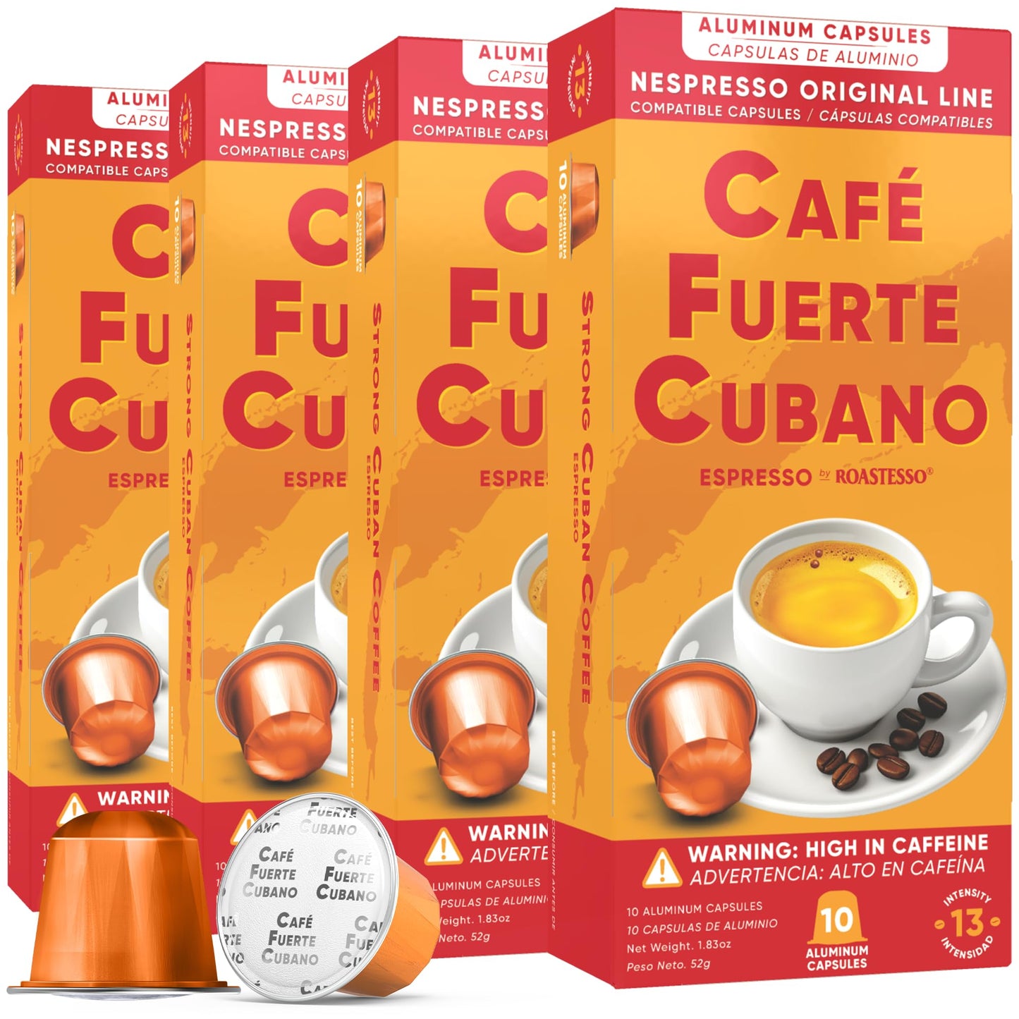 Café Fuerte Cubano Espresso Capsules, Dark Roast, Intensity 13, Compatible with Nespresso Original Machines, 40 Count