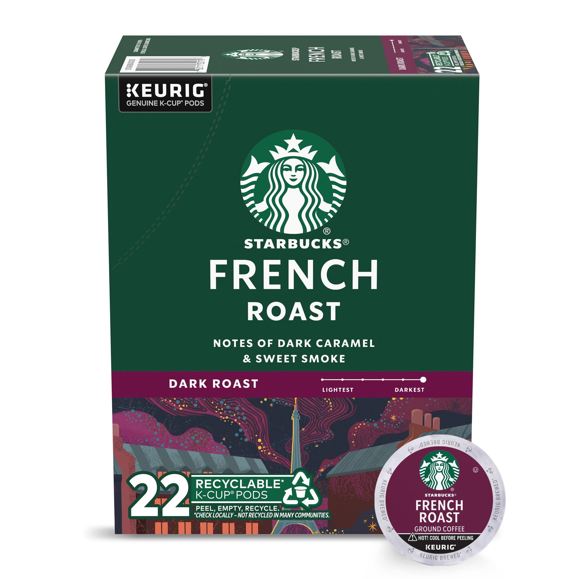 Starbucks K-Cup Coffee Pods, Dark Roast French Roast, 100% Arabica, 22 Count